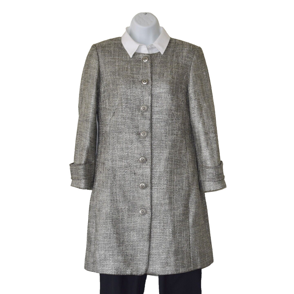 B4 SCAPA SPORTS Silver Grey Tweed Cotton Blend Metal Buttons Coat Size 38 US S